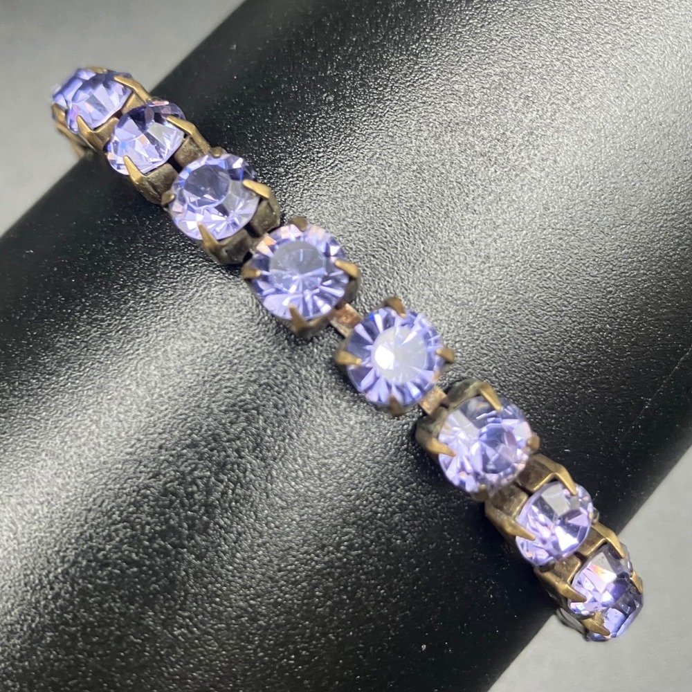Vintage Purple Rhinestone Tennis Bracelet Faceted Prong Set Mid Century Size 7